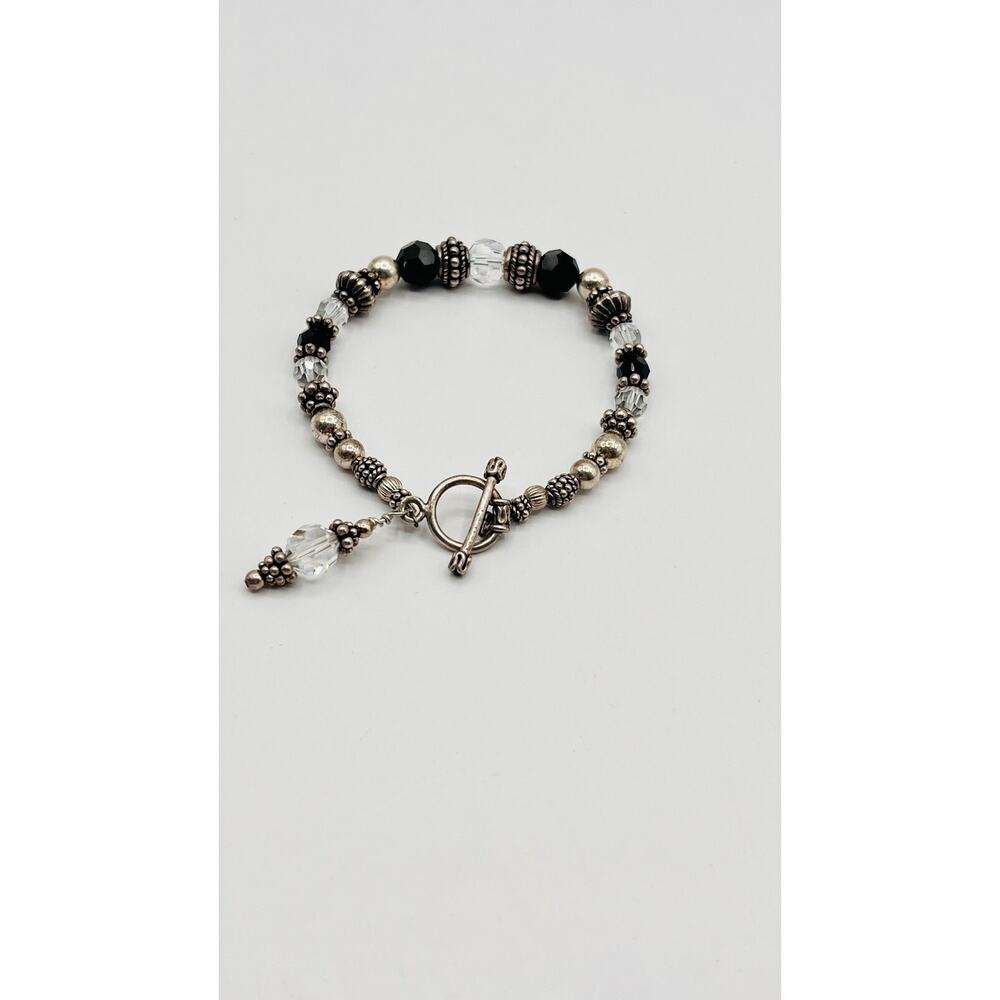 STERLING SILVER 925 VINTAGE BRACELET Super Rare Design Black And Clear Beads